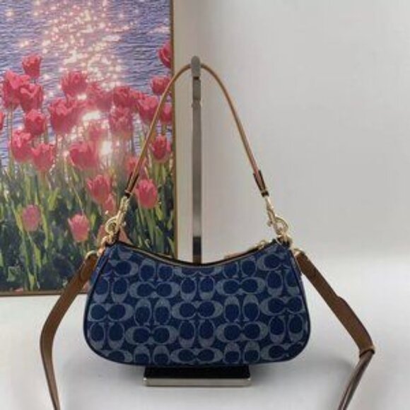 COACH Ashton Baguette Bag In Signature Canvas Denim/Brown CY700 - Picture 3 of 7